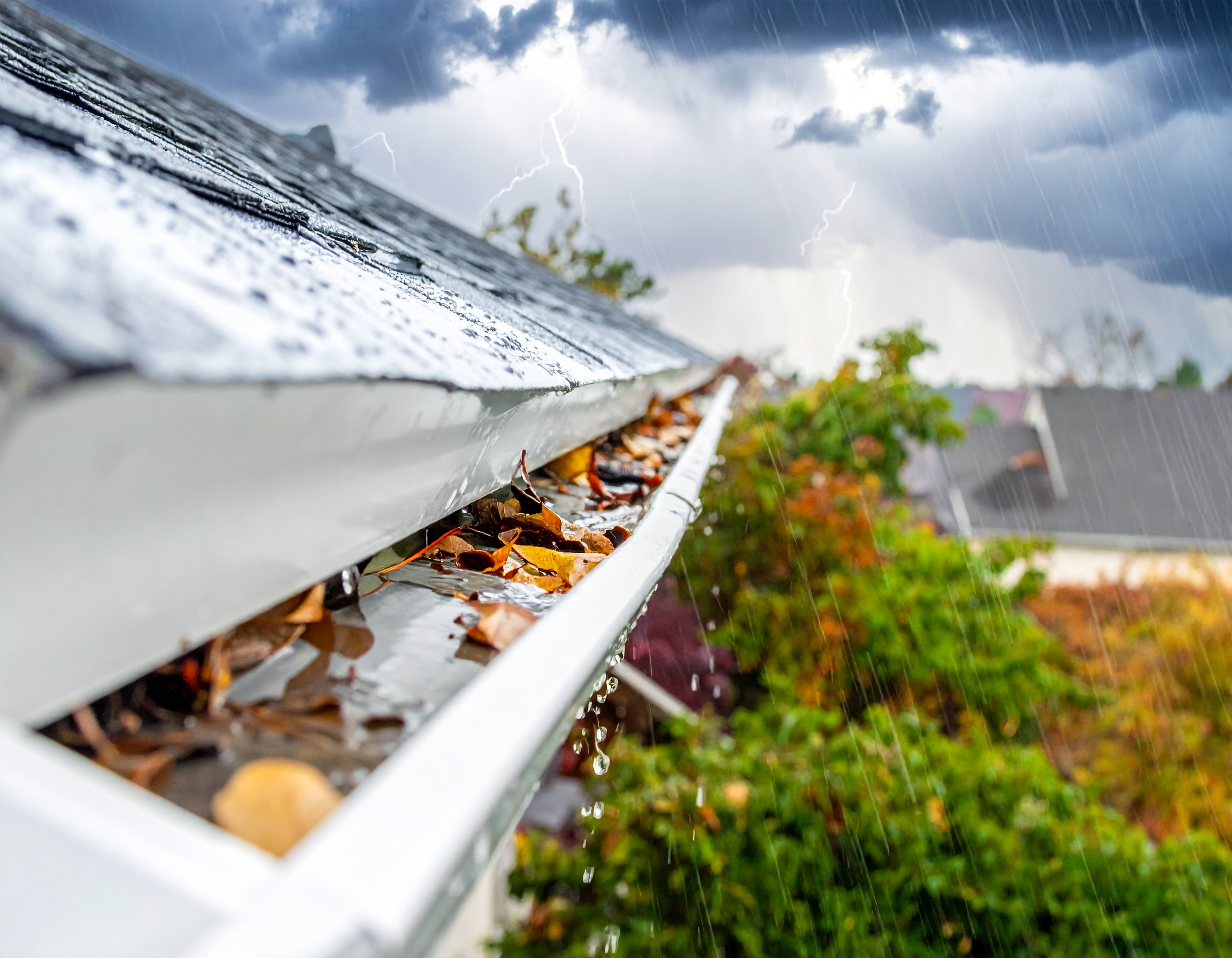 Overflowing gutters causing water damage